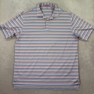 Peter Millar Summer Comfort Men XL Polo Shirt Striped Blue Red Short Sleeve Golf